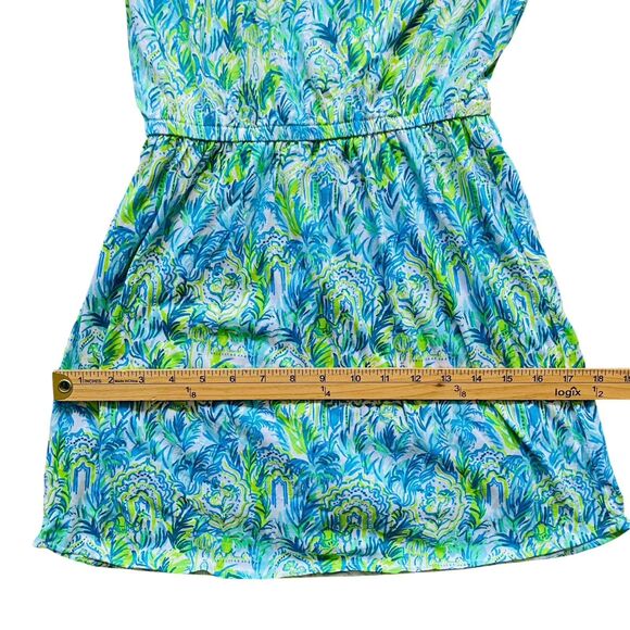Lilly Pulitzer Idara One-Shoulder Romper XXS Green Blue Pom-Pom Resort Cruise - Picture 4 of 6